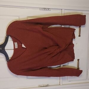 Poof Apparel Twist Front Sweater